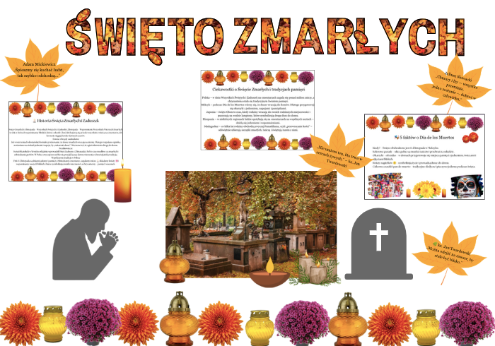 Gazetka na Święto Zmarłych| łącznie 46 stron do druku|Format A 4 i mniejszy| zestaw zawiera 1 duży plakat| Edukacyjna ozdoba klasy lub korytarza