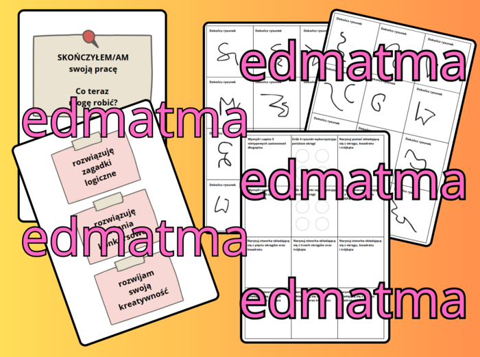 Napisy "skończyłem swoją pracę" + zadania kreatywne