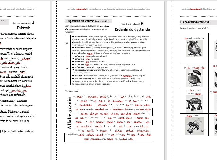 Dyktando ó/u "Upominek dla wnuczki" z zadaniami przygotowującymi - dla uczniów o zróżnicowanych potrzebach edukacyjnych