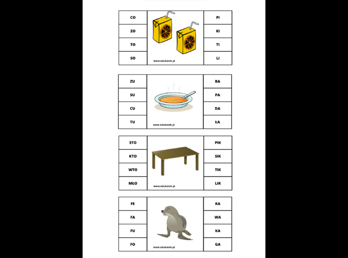 Klamerkowe sylaby- nauka czytania
