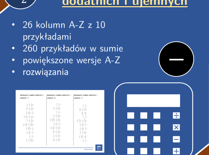 Odejmowanie ułamków dodatnich i ujemnych | matematyka | 26 kolumn