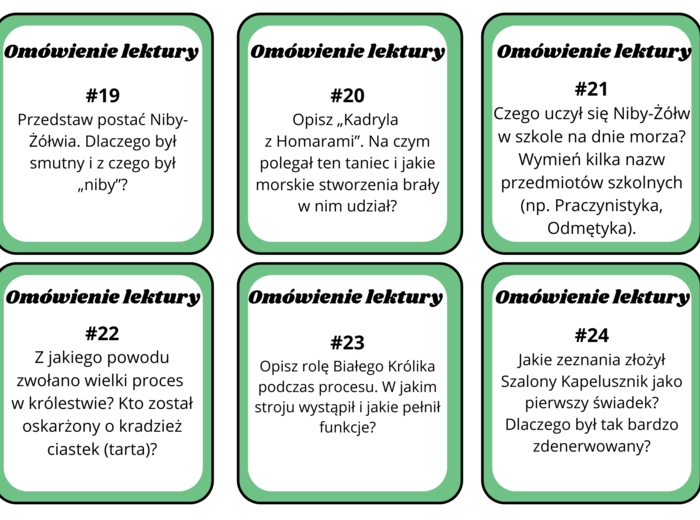 Alicja w Krainie Czarów - karty z pytaniami
