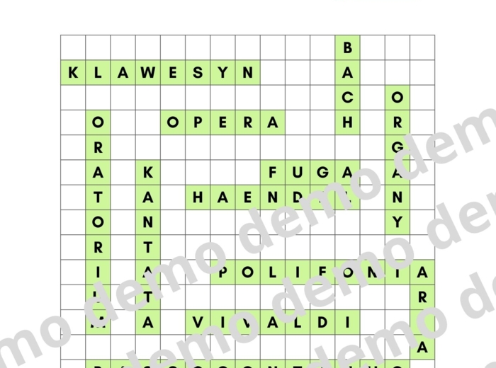 Muzyka, klasa 4-5. Muzyka baroku. Karta pracy: wykreślanka.