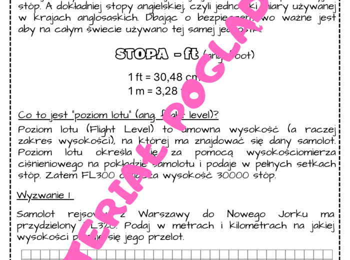 Projekt edukacyjny/innowacja - LOTNICZE PRZYGODY (liczby na co dzień, droga, prędkość, czas) klasa 6, klasa 7, klasa 8