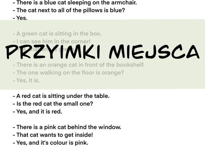 Przyimki miejsca - kocia kolorowanka + opis