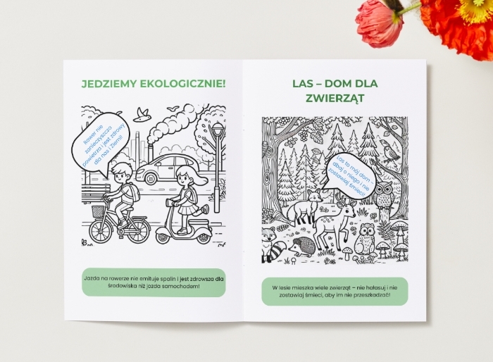 Kolorowanki edukacyjne. Dbam o przyrodę. Zwierzęta w ekosystemie. Segreguję śmieci.