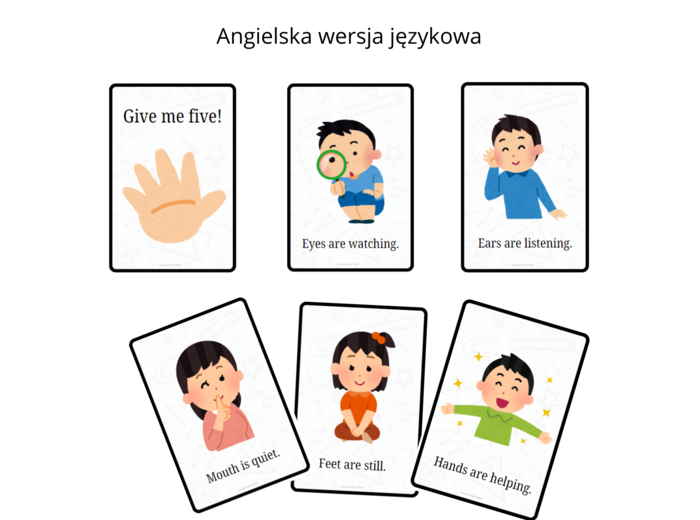Give me five! Zasady na piątkę - pięć zasad pracy na lekcji, dwie wersje językowe, język angielski, język polski., zarządzanie klasą, classroom menagement