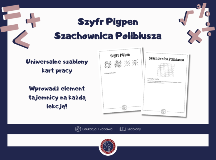 Karty pracy - szyfr Pigpen, szachownica Polibiusza - kodowanie | Dzień Bezpiecznego Internetu | Szablony