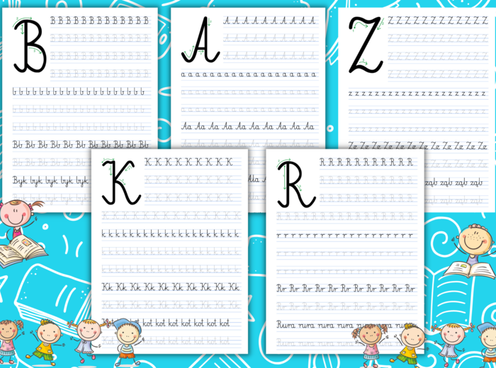 Kaligrafia - litery a do z - bez polskich znaków