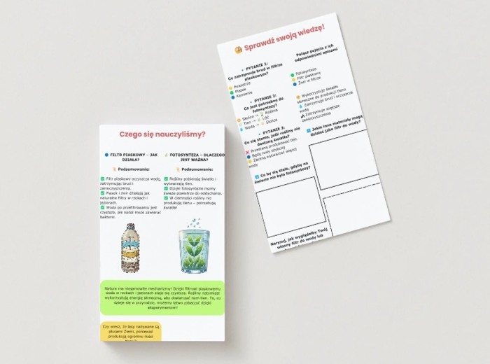 Eksperymenty przyrodnicze. Fotosynteza. Woda w filtrze z piasku