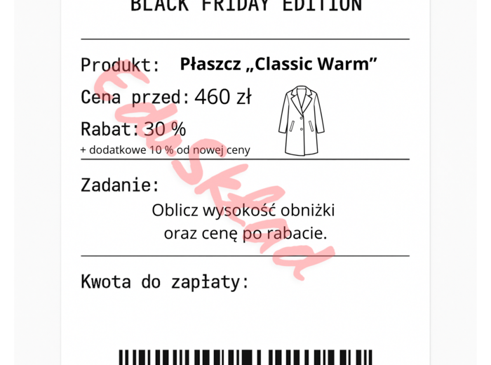 ⭐53 PARAGONY MATEMATYCZNE – BLACK FRIDAY EDITION (różne poziomy trudności / podwójne rabaty/ zamiast kartkówki)