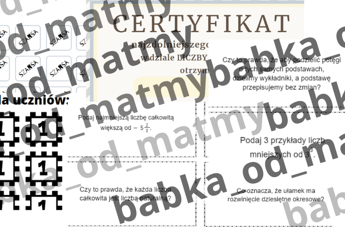 Gra "Jeden z dziesięciu" kl. VIII - dział: Liczby i działania