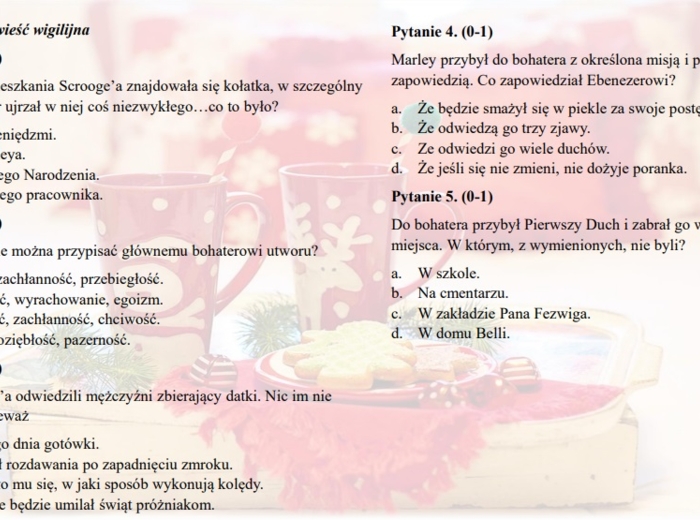 Test z lektury "Opowieść wigilijna"