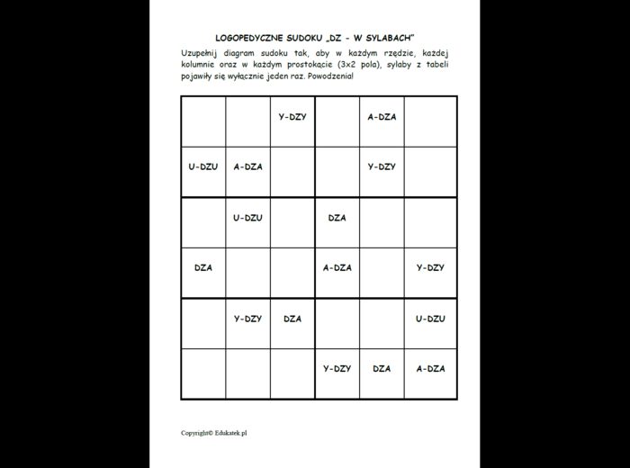 Logopedyczne sudoku (sylaby) - zabawy logopedyczne