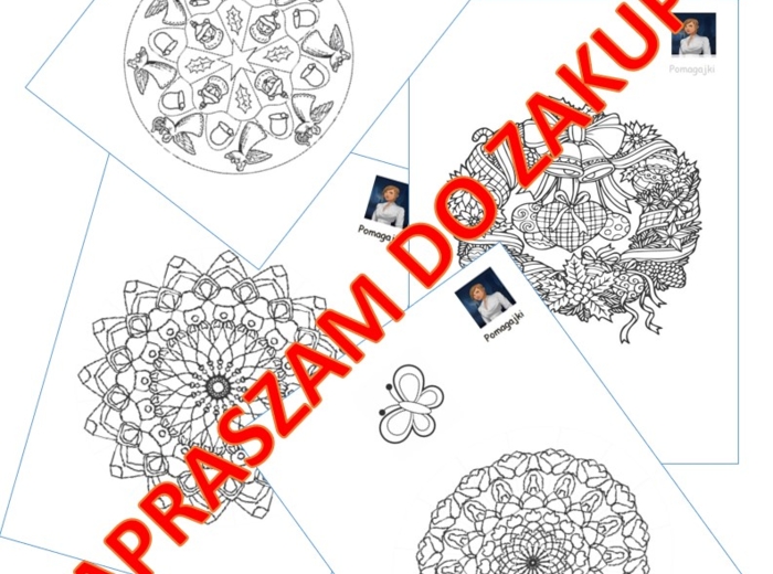 ?☃❄30 kolorowanek - Mandala z elementami świątecznymi oraz dodatkami