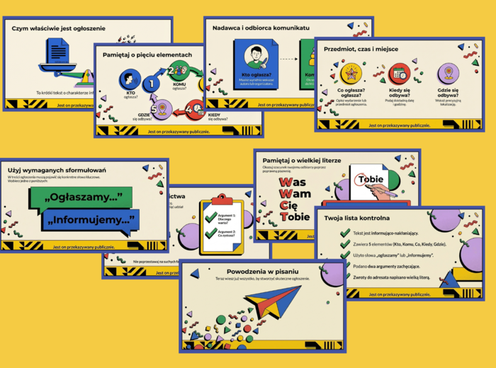 OGŁOSZENIE - prezentacja - 11 slajdów - ćwiczenia redakcyjne - egzamin