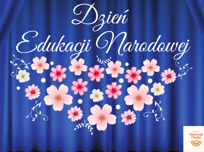 Dekoracja na Dzień Edukacji Narodowej do druku PDF – kwiaty i napis