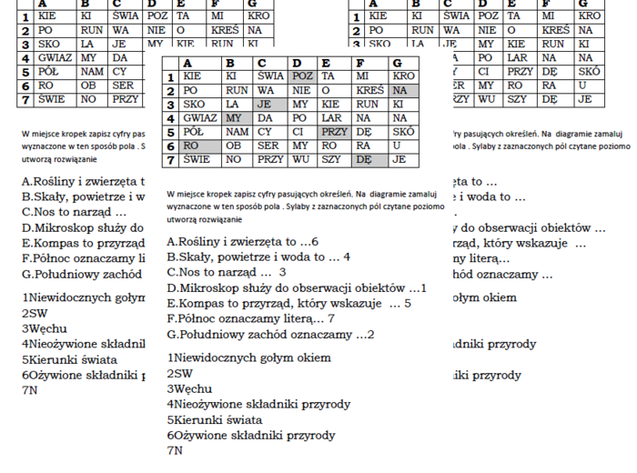 Łamigłówka na podsumowanie działu Poznajemy warsztat przyrodnika- przyroda 4