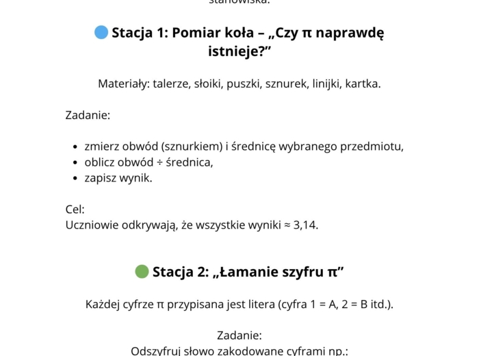 Dzień liczby Pi - scenariusz zajęć