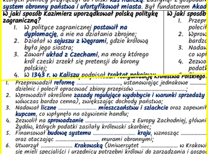 Panowanie Kazimierza Wielkiego (połowa XIV w.) – notatki i karta pracy