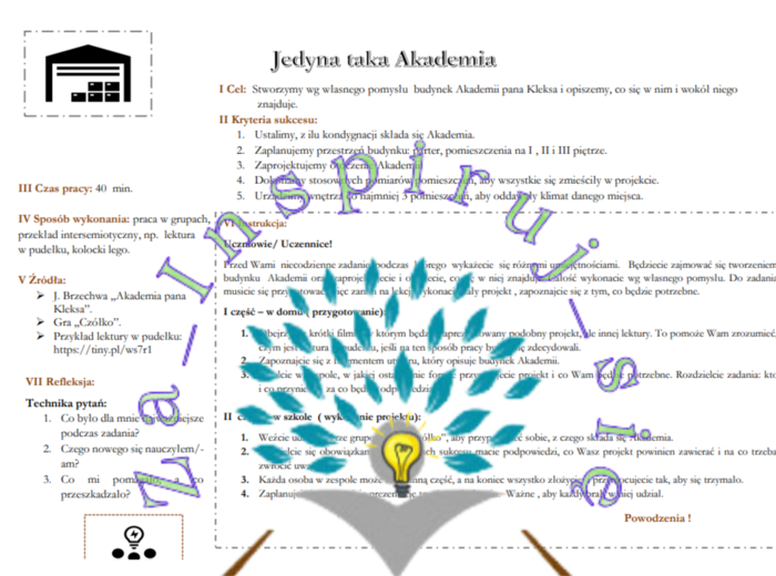 Akademia Pana Kleksa - przygotowanie do opisu miejsca
