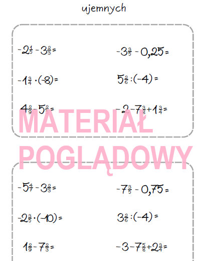 Szybkie karteczki – dodawanie, odejmowanie, mnożenie, dzielenie liczb całkowitych, działania na liczbach wymiernych (karta pracy, kartkówka kl 4, 5, 6, 7, 8)