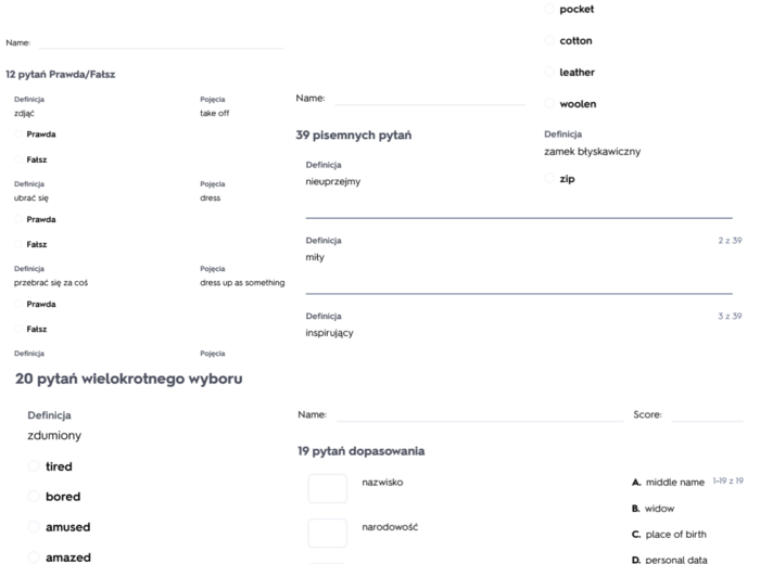 Repetytorium dla szkoły podstawowej cz. 1 (Pearson) – Unit 1 Człowiek – testy