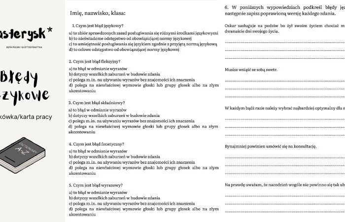 Błędy językowe - kartkówka/karta pracy