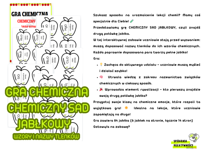GRA CHEMICZNA CHEMICZNY SAD JABŁKOWY WZORY I NAZWY TLENKÓW
