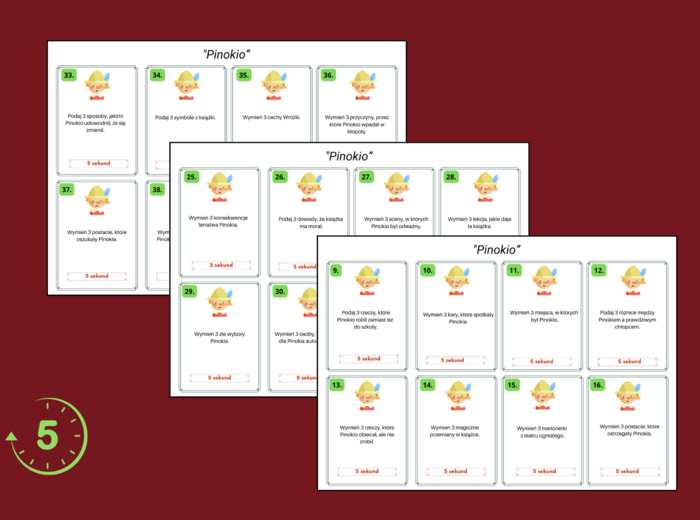 PINOKIO – gra typu „5 sekund” – 56 pytań + ODPOWIEDZI