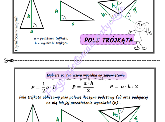 Pole trójkąta - wklejka do zeszytu.