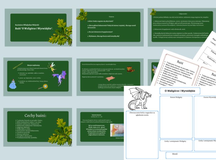 Baśń "O WALIGÓRZE I WYRWIDĘBIE" – prezentacja + 2 karty pracy + wklejka