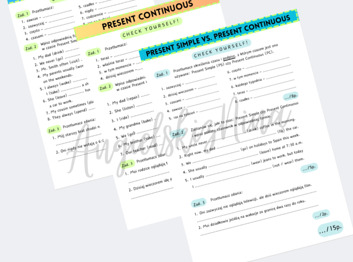 MEGA ZESTAW: Present Simple vs. Present Continuous - porównanie - czasy teraźniejsze - E8 - matura - wklejki = karty pracy - ćwiczenia - zadania - kartkówki - 3 zestawy speaking cards - mówienie - gry na Wordwall