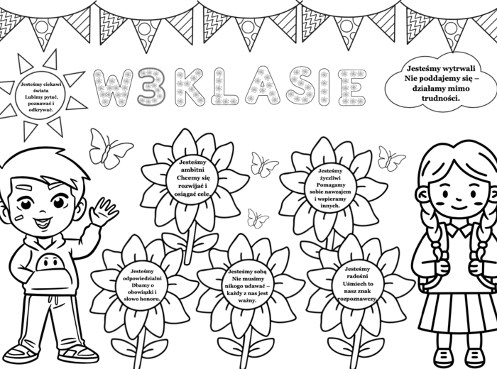 W Trzeciej klasie– gazetka do kolorowania z wartościami lub karta pracy dla dzieci| 25 stron w rozmiarze A4 i mniejszym