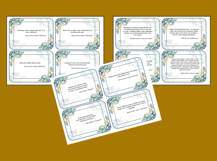 ZŁOTE MYŚLI z lektur szkolnych - fiszki - 48 szt. - CYTATY - lektury z kl. 7-8 - 2 wersje