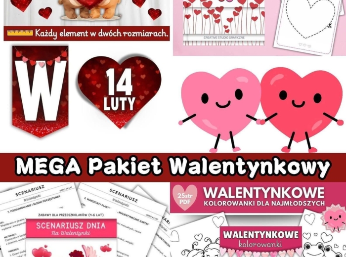 MEGA Pakiet Walentynkowy ❤️ Gazetka Walentynkowa, kolorowanki, scenariusz & wycinanki ❤️