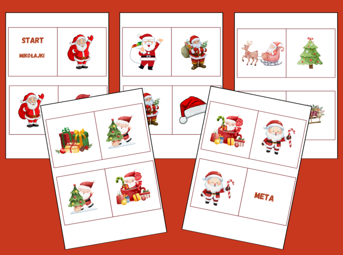 MIKOŁAJKI – Mikołaj – Boże Narodzenie – DOMINO PODŁOGOWE – 26 szt. – biblioteka – świetlica – przedszkole