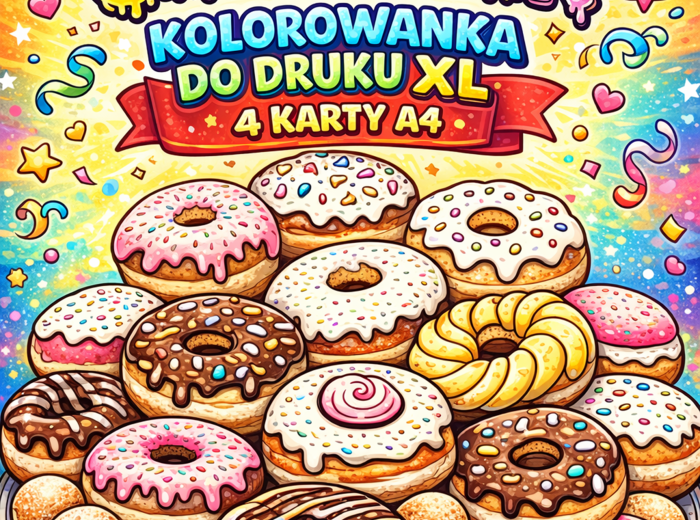 TŁUSTY CZWARTEK – kolorowanka XL (4×A4 + miniatura A4) - plakat - dekoracja