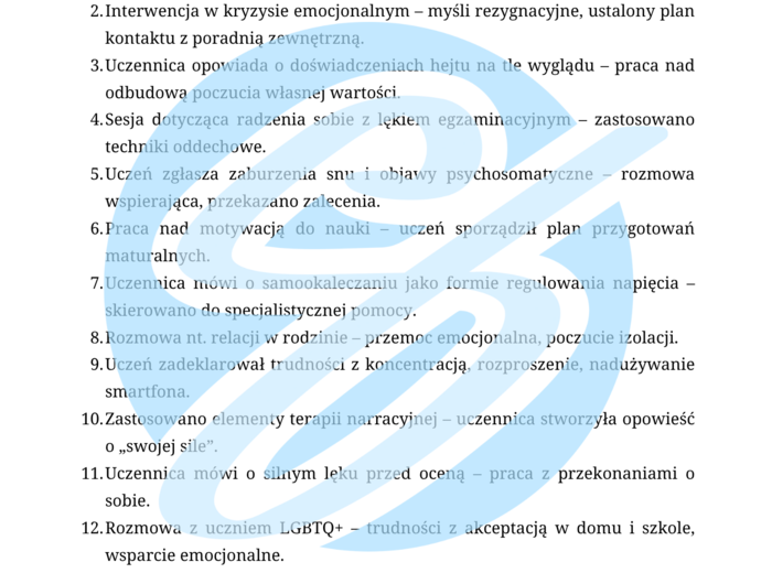 Psycholog w szkole średniej – przykładowe wpisy do dziennika
