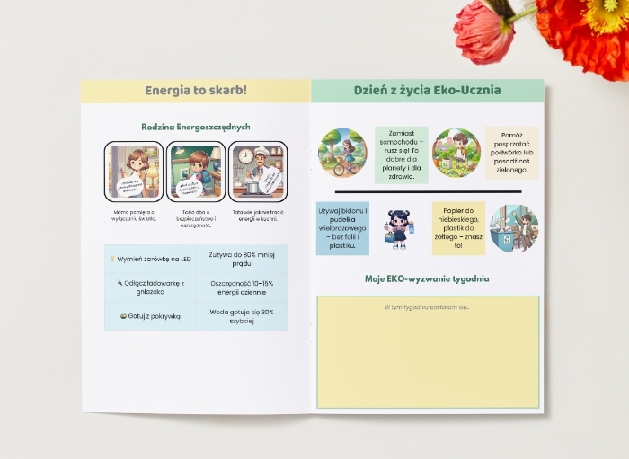 Broszura. Zasady ekologii. Segregacja odpadów. Ochrona roślin i zwierząt. Oszczędzanie wody i energii.