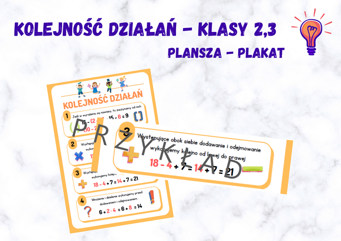 Kolejność działań dla klas 2,3 - plansza, plakat