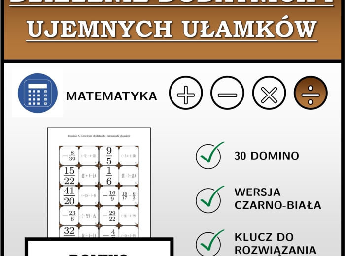 Domino - Dzielenie dodatnich i ujemnych ułamków | matematyka