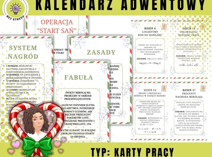 KALENDARZ ADWENTOWY - ułamki, potęgi, pierwiastki, logarytmy, przedziały liczbowe