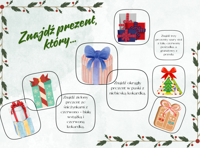 Ćwiczenie na rozwijanie umiejętności słuchania ze zrozumieniem i percepcji wzrokowej.