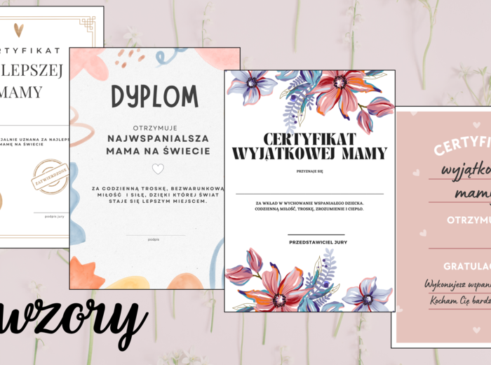 Dyplom/certyfikat WDZIĘCZNOŚCI Z OKAZJI DNIA MATKI