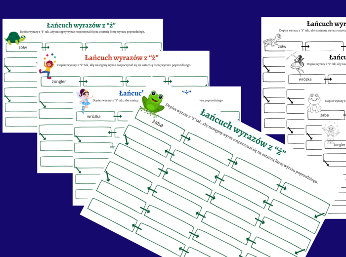 ŁAŃCUCH WYRAZOWY - wyrazy z "Ż" - karta pracy - ortografia