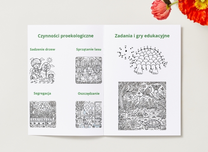 Kolorowanki. Zwierzęta zagrożone wyginięciem. Krajobrazy naturalne. Czynności związane z ochroną środowiska.