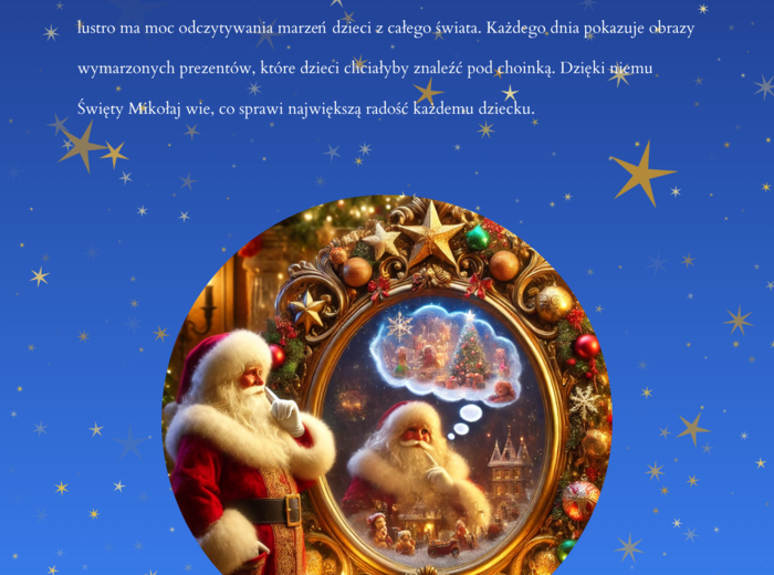 Historia o tym, jak Święty Mikołaj pomaga dzieciom wybierać prezenty.