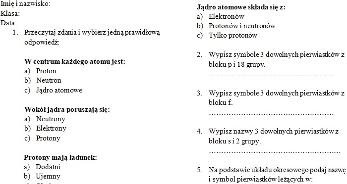 Budowa atomu-sprawdzian