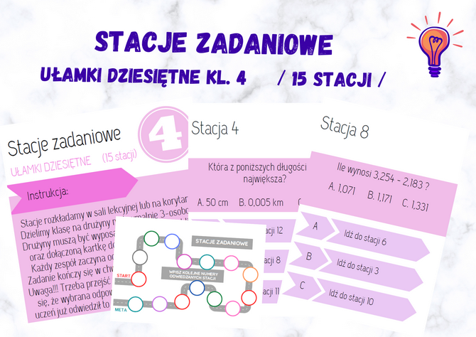 Stacje zadaniowe – UŁAMKI DZIESIĘTNE klasa 4